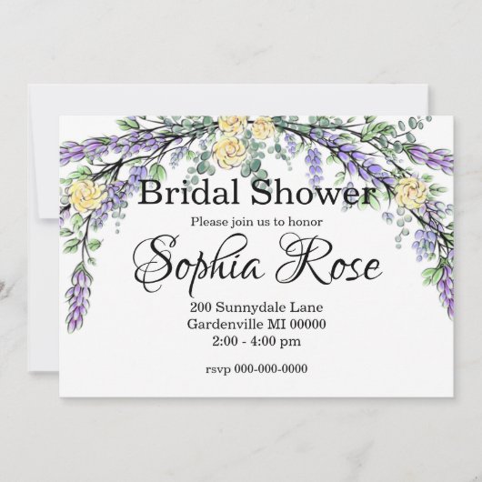 Lavendel Gele Roos en Eucalyptus Bruids douche Kaart (Voorkant)