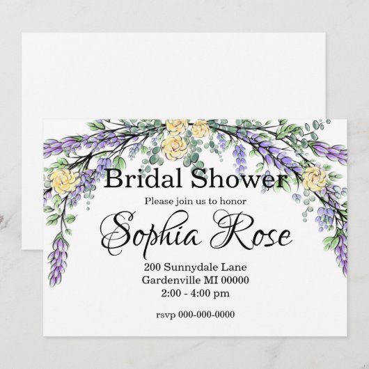 Lavendel Gele Roos en Eucalyptus Vrijgezellenfeest Kaart (Voorkant / Achterkant)