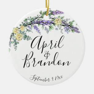 Lavendel gele rozen en Eucalyptus Keramisch Ornament