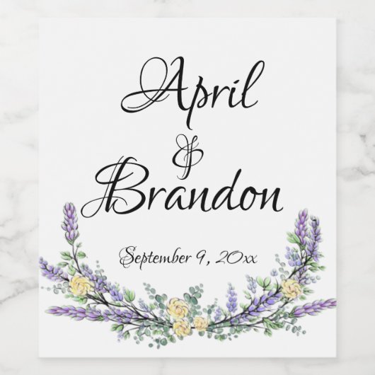 Lavendel gele rozen en Eucalyptus Wijn Etiket (Enkel label)