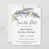 Lavendel gele rozen eucalyptus bewaar de datum save the date (Voorkant)