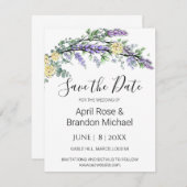Lavendel gele rozen eucalyptus bewaar de datum save the date (Voorkant / Achterkant)