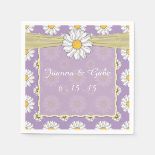 Lavendel Gele Witte Madeliefjes Bloemachtige Trouw Servet (Voorkant)