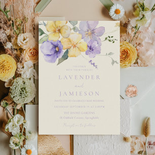 Lavendel & Gele Zonneschijn Bloemen Bruiloft Kaart
