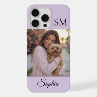 Lavendel Gepersonaliseerde Naam Initialen Eén Foto iPhone 15 Pro Max Case