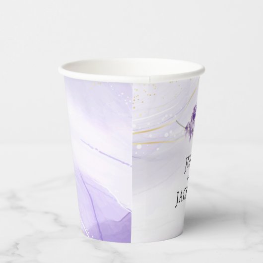 Lavendel gepersonaliseerde Waterverf bruiloft Papieren Bekers (Rechts)