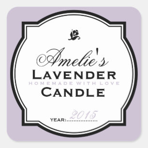 LAVENDEL GEPERSONALISEERDE ZEEP- EN KANDELSTICKE VIERKANTE STICKER