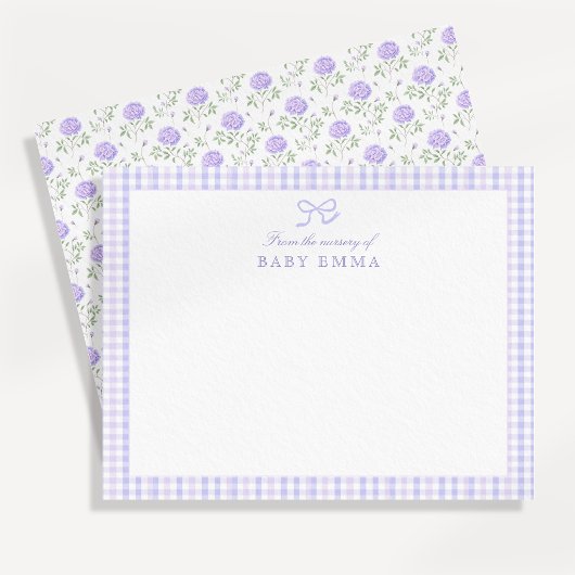 Lavendel geruite en bloemige kaart voor baby's