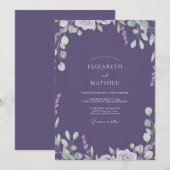 Lavendel Geschilderde Blad Bruiloft Kaart (Voorkant / Achterkant)