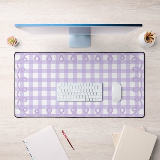 Lavendel Geschulpte Gingham Golflijn Rand Bureaumat (Kantoor 1)