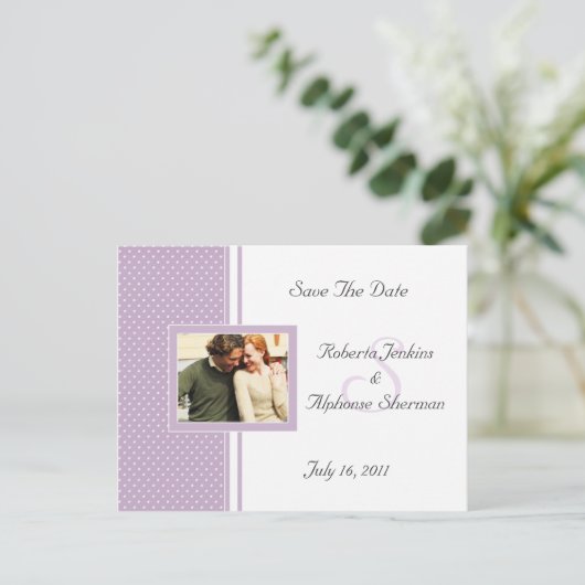 Lavendel gestippeld Zwitsers Bewaar de datum Aankondigingskaart (Staand voorkant)