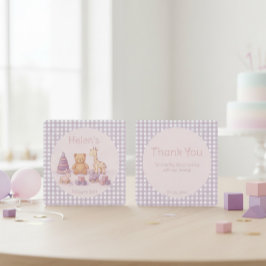 Lavendel Gingham 1e Verjaardag Bedankkaart