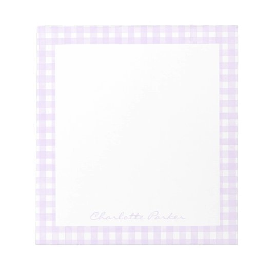 Lavendel Gingham Aangepaste Naam Notitieblok (Voorkant)