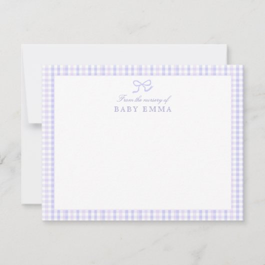 Lavendel Gingham & Floral Baby Note Kaart (Voorkant)