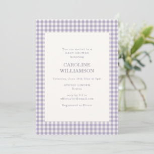 Lavendel Gingham Geruit Retro Baby Shower Kaart