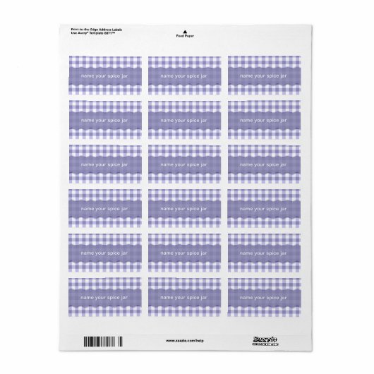 Lavendel Gingham Geruite Design Keukenlabel Etiket (Full Sheet)