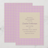 Lavendel Gingham Klassieke Bruidsuitnodiging Kaart (Voorkant / Achterkant)