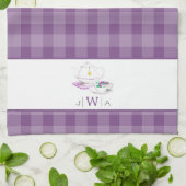 Lavendel Gingham Monogrammed Tea Party Theedoek (Gevouwen)