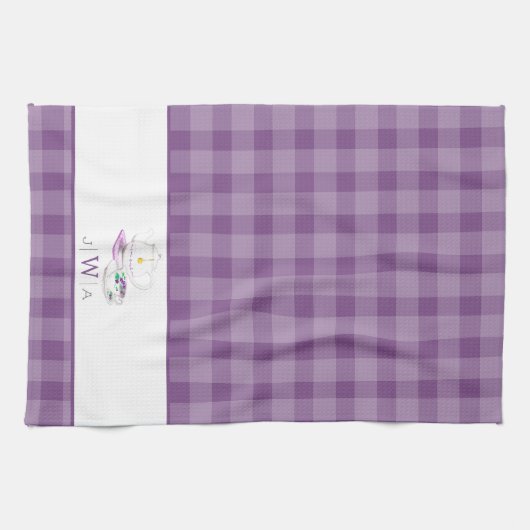 Lavendel Gingham Monogrammed Tea Party Theedoek (Horizontaal)