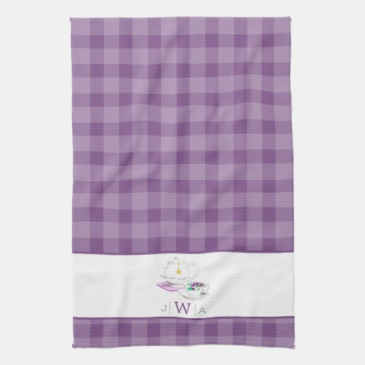 Lavendel Gingham Monogrammed Tea Party Theedoek (Verticaal)