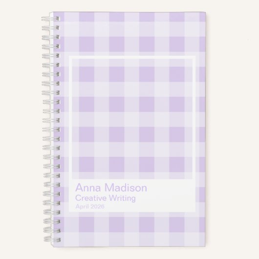 Lavendel Gingham Transparante Kader Notitieboek (Voorkant)