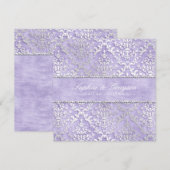 Lavendel Glimmer Damask Wedding Invite Kaart (Voorkant / Achterkant)
