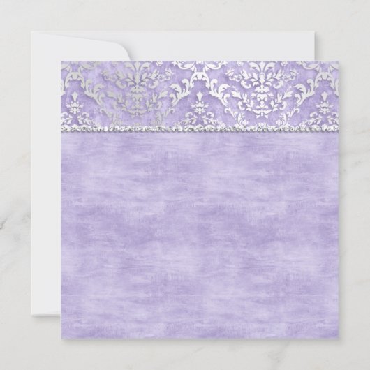 Lavendel Glimmer Damask Wedding Invite Kaart (Achterkant)