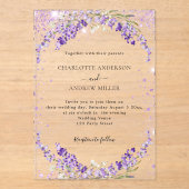 Lavendel glinsterende avond bruiloft acryl uitnodigingen (Voorkant)