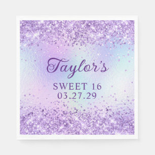 Lavendel Glitter Bord Iriserende Folie Sweet 16 Servet
