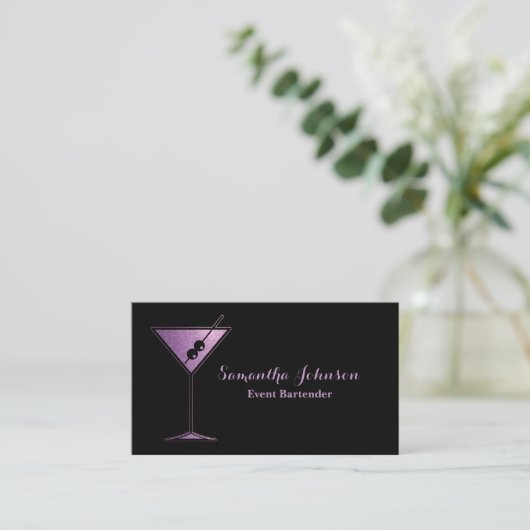 Lavendel Glitter Event Bartender Visitekaartje (Staand voorkant)