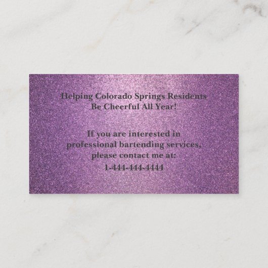 Lavendel Glitter Event Bartender Visitekaartje (Achterkant)