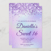 Lavendel Glitter Iridescente Folie Sweet 16 Kaart (Voorkant / Achterkant)