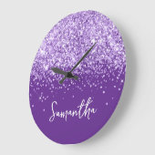 Lavendel Glitter Konings Paars Script Naam Grote Klok (Hoek)