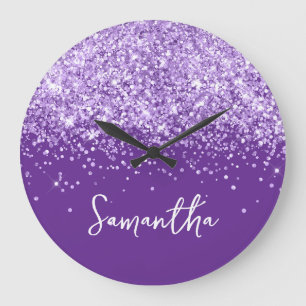 Lavendel Glitter Konings Paars Script Naam Grote Klok