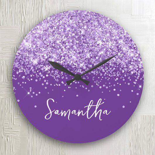 Lavendel Glitter Konings Paars Script Naam Grote Klok