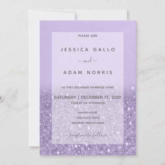 Lavendel Glitter Modern Glam Trouw Uitnodiging (Voorkant)