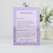 Lavendel Glitter Moderne bruiloft Details Informatiekaartje (Staand voorkant)