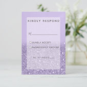 Lavendel Glitter Moderne Bruiloft RSVP Kaartje (Staand voorkant)