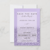 Lavendel Glitter Moderne Bruiloft Save The Date (Voorkant)