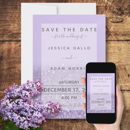 Lavendel Glitter Moderne Bruiloft Save The Date