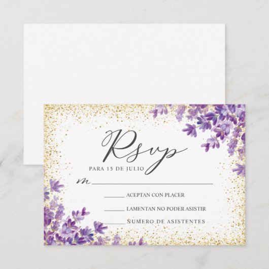 Lavendel Glitter Nuestra Boda Spaanse Bruiloft RSV Kaart (Voorkant / Achterkant)