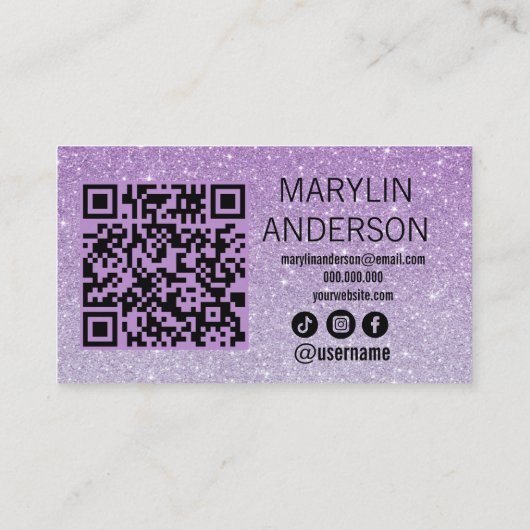 Lavendel Glitter Ombre Lash Tech QR-code scanbaar Visitekaartje (Achterkant)