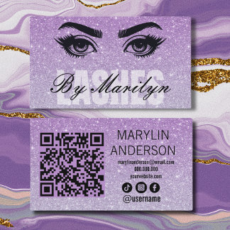 Lavendel Glitter Ombre Lash Tech QR-code scanbaar Visitekaartje