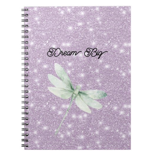 Lavendel Glitter Pistache Mint Libelle Droom Notitieboek (Voorkant)