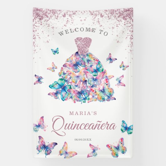 Lavendel Glitter Roze Vlinder Gown Quinceañera Spandoek (Verticaal)