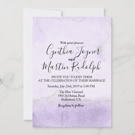 Lavendel Glitter Waterverf bruiloft uitnodiging (Voorkant)