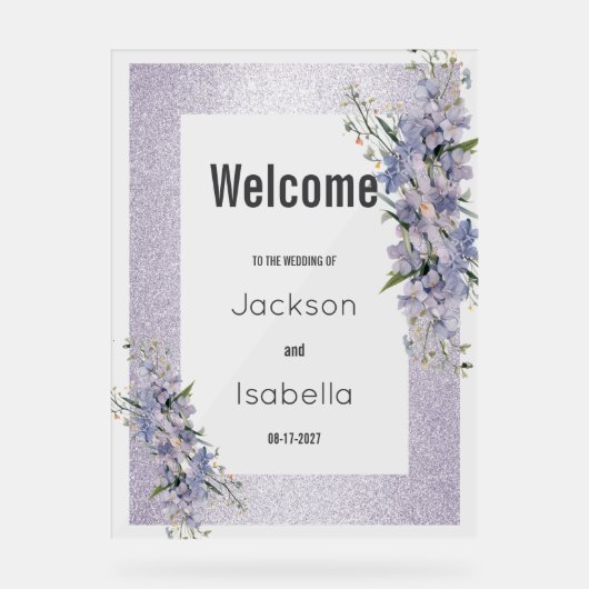 Lavendel glitter wilde bloemen Bloemen Welkom Acryl Bord (Voorkant)