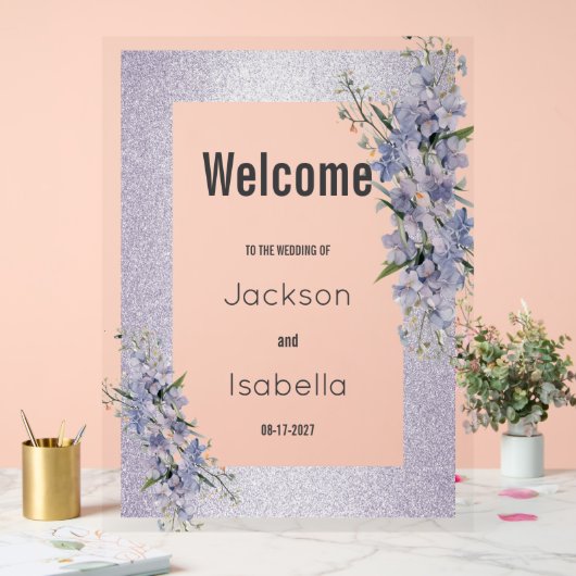 Lavendel glitter wilde bloemen Bloemen Welkom Acryl Bord (Huwelijk)