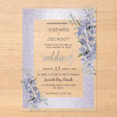 Lavendel glitter wilde bloemen bloemenbruiloft acryl uitnodigingen (Voorkant)