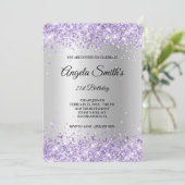 Lavendel Glitter Zilver Satijn Folie 21e Verjaarda Kaart (Staand voorkant)